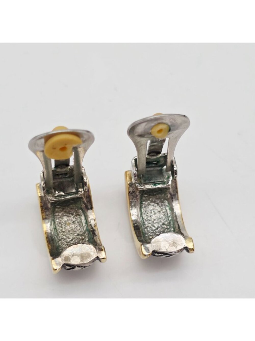 Two-Tone Silver & Gold Textured Clip-On Earrings Braided Design Vintage Jewelry - Picture 7 of 7